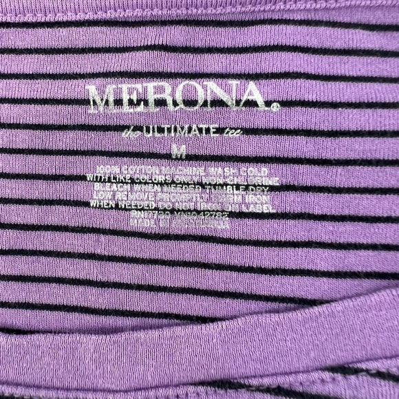 Merona Purple Black Striped Short Sleeve The Ultimate T-Shirt Size M Women’s - Picture 2 of 4